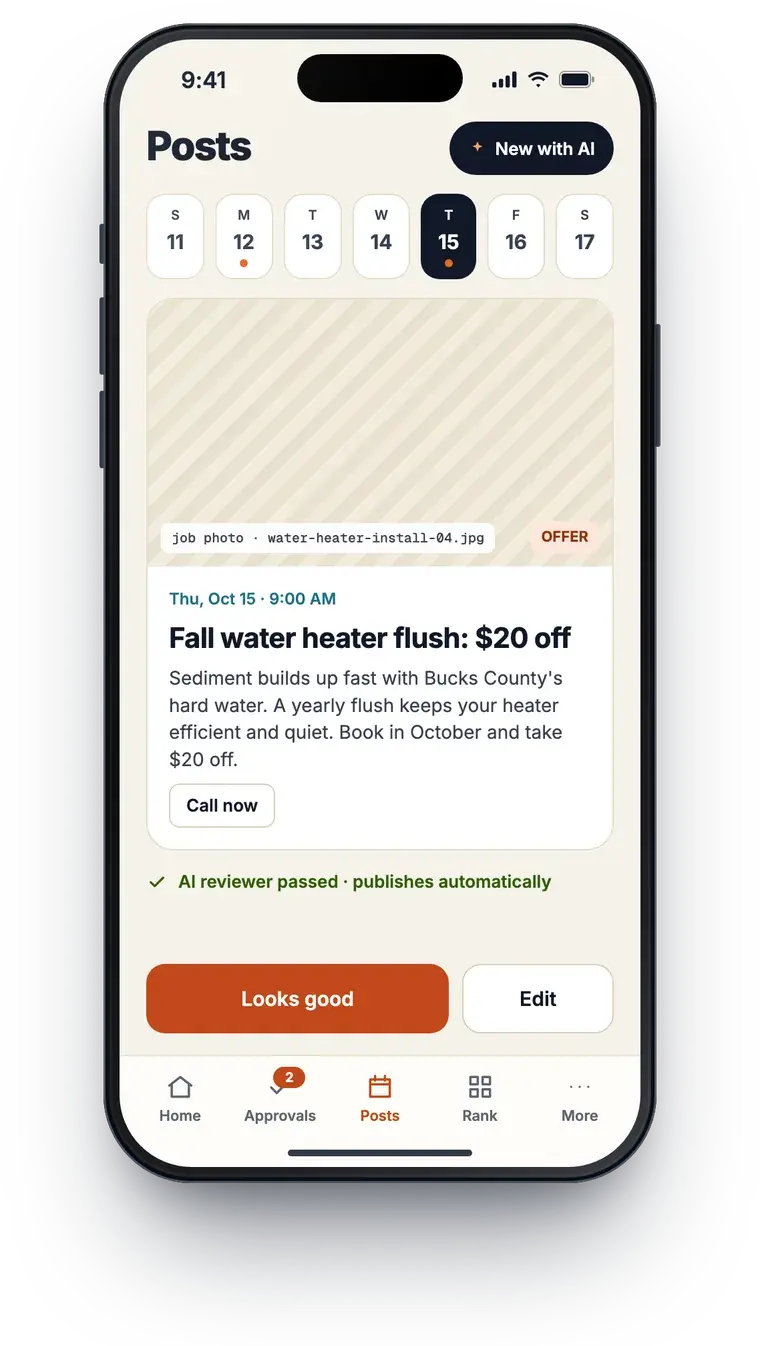 The Profile Wannabe phone app showing a scheduled post